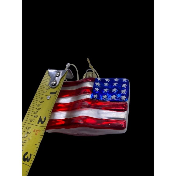 American Flag Christmas Ornament Lao Mai Mercury Glass 2.5" x 2" - Picture 6 of 6